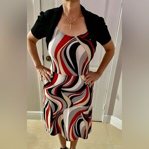 AA Studio AA black & multicolor round neck, short sleeve women dress ; Size :6